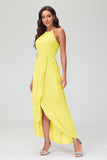 Simple Chiffon Asymmetrical Halter Wedding Party Dress Formal Evening Dresses Gowns