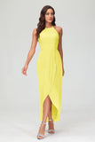 Simple Chiffon Asymmetrical Halter Wedding Party Dress Formal Evening Dresses Gowns