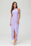 Simple Chiffon Asymmetrical Halter Wedding Party Dress Formal Evening Dresses Gowns