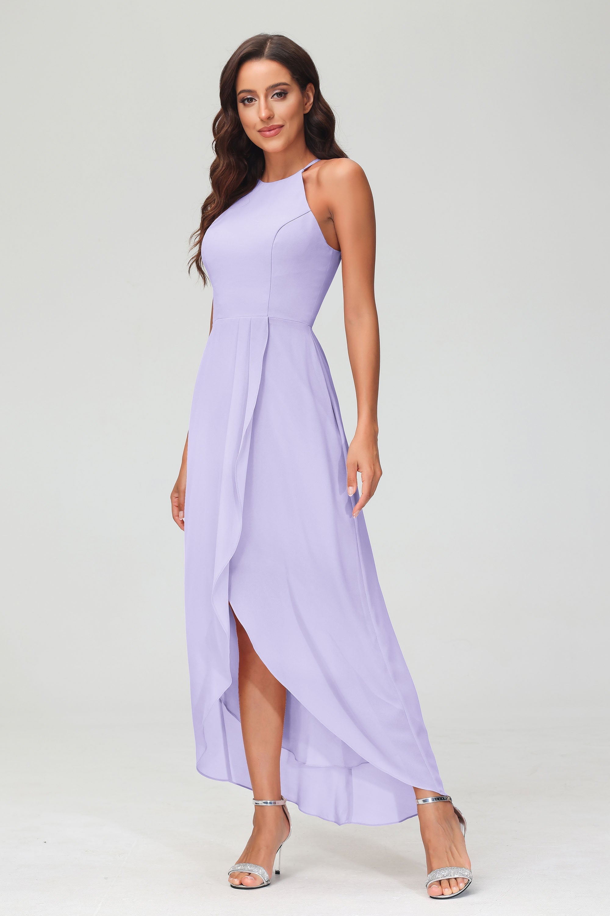 Simple Chiffon Asymmetrical Halter Wedding Party Dress Formal Evening Dresses Gowns