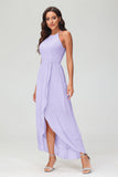 Simple Chiffon Asymmetrical Halter Wedding Party Dress Formal Evening Dresses Gowns