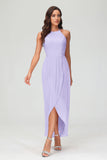 Simple Chiffon Asymmetrical Halter Wedding Party Dress Formal Evening Dresses Gowns