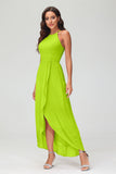 Simple Chiffon Asymmetrical Halter Wedding Party Dress Formal Evening Dresses Gowns