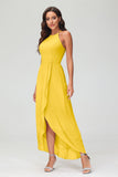 Simple Chiffon Asymmetrical Halter Wedding Party Dress Formal Evening Dresses Gowns