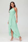 Simple Chiffon Asymmetrical Halter Wedding Party Dress Formal Evening Dresses Gowns