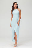 Simple Chiffon Asymmetrical Halter Wedding Party Dress Formal Evening Dresses Gowns