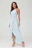 Simple Chiffon Asymmetrical Halter Wedding Party Dress Formal Evening Dresses Gowns