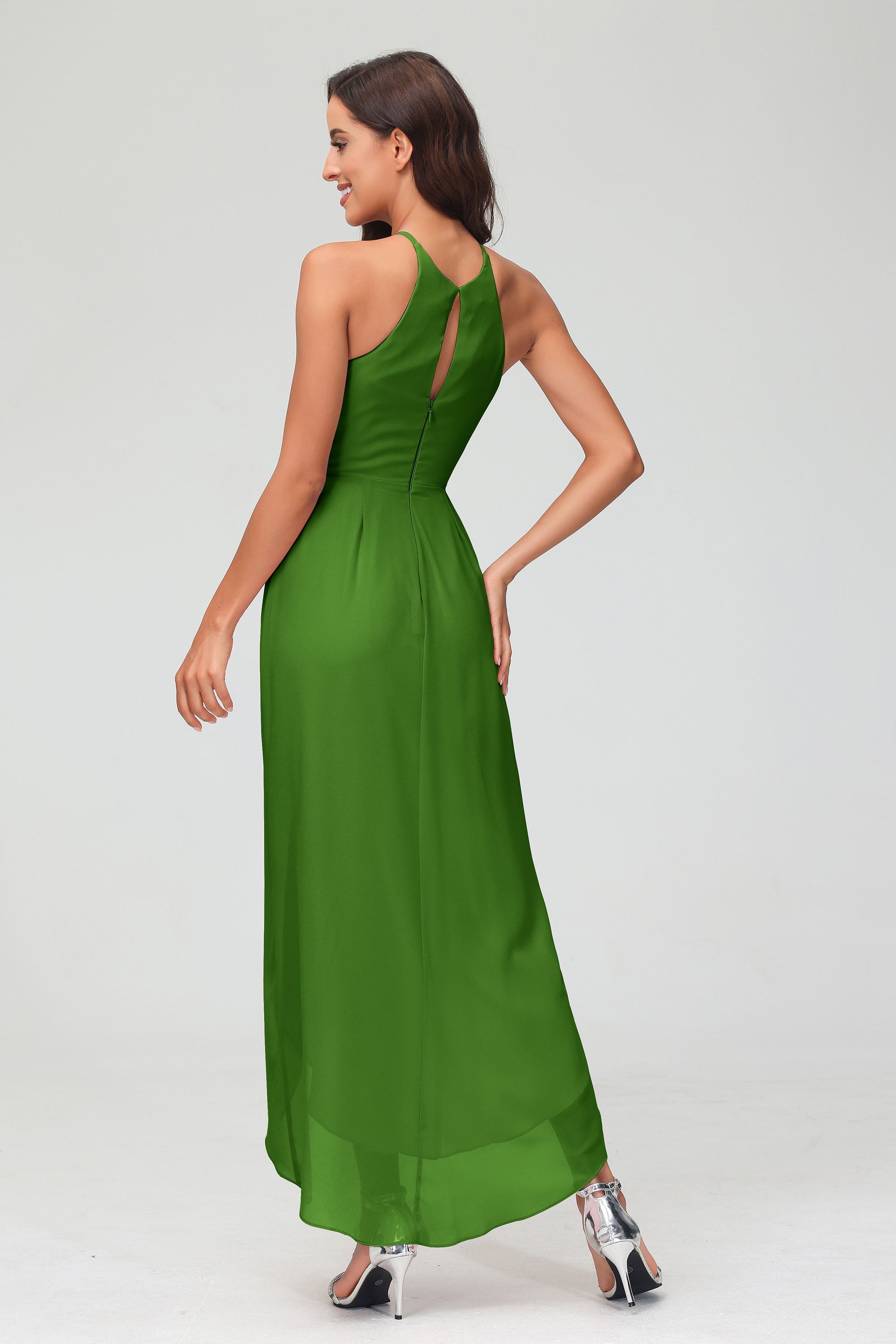 Simple Chiffon Asymmetrical Halter Wedding Party Dress Formal Evening Dresses Gowns