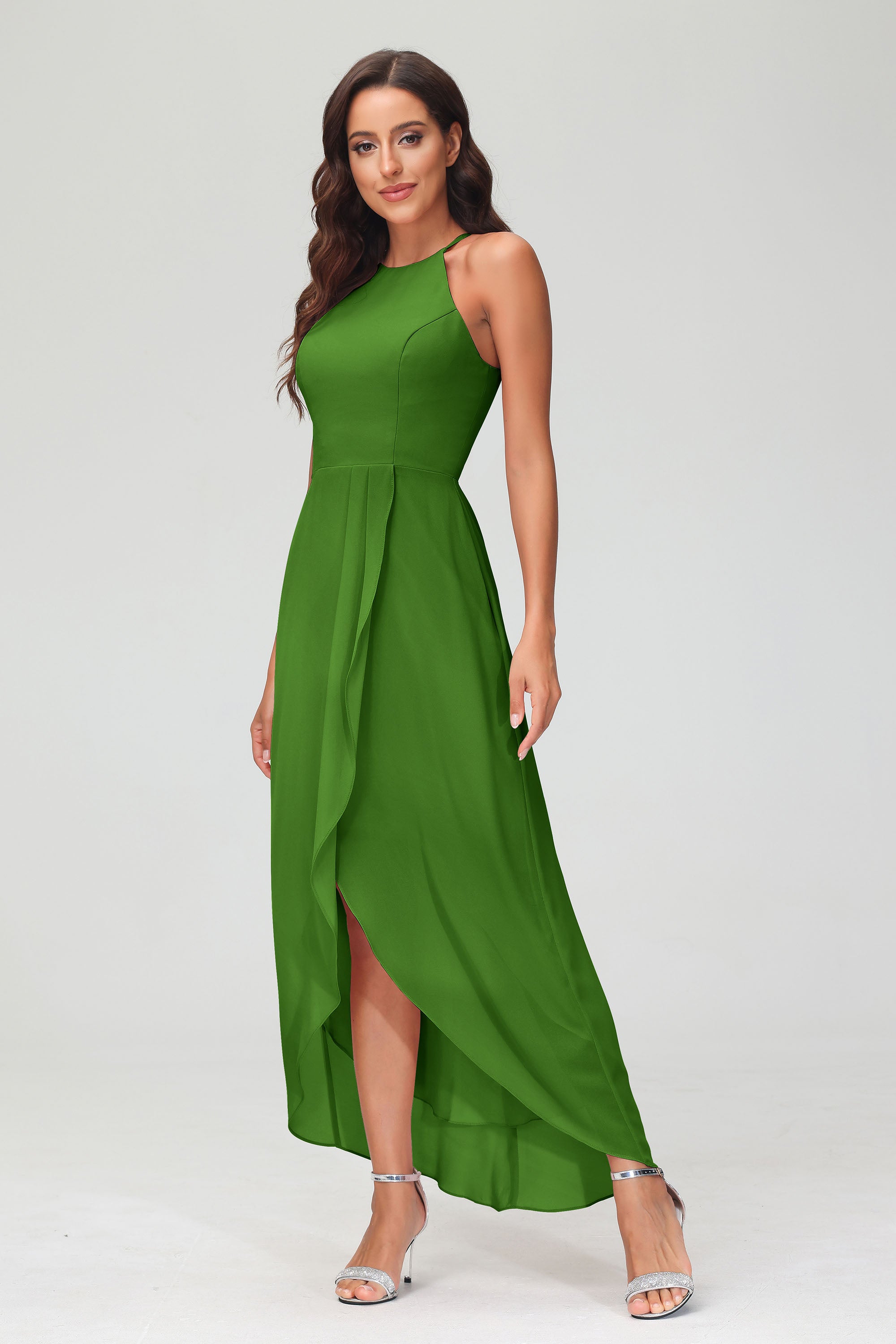 Simple Chiffon Asymmetrical Halter Wedding Party Dress Formal Evening Dresses Gowns