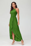 Simple Chiffon Asymmetrical Halter Wedding Party Dress Formal Evening Dresses Gowns