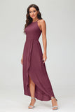 Simple Chiffon Asymmetrical Halter Wedding Party Dress Formal Evening Dresses Gowns