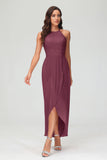 Simple Chiffon Asymmetrical Halter Wedding Party Dress Formal Evening Dresses Gowns