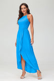 Simple Chiffon Asymmetrical Halter Wedding Party Dress Formal Evening Dresses Gowns