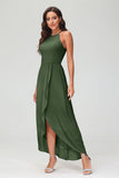 Simple Chiffon Asymmetrical Halter Wedding Party Dress Formal Evening Dresses Gowns