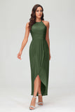 Simple Chiffon Asymmetrical Halter Wedding Party Dress Formal Evening Dresses Gowns