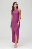 Simple Chiffon Asymmetrical Halter Wedding Party Dress Formal Evening Dresses Gowns