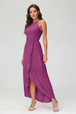 Simple Chiffon Asymmetrical Halter Wedding Party Dress Formal Evening Dresses Gowns