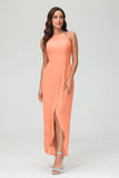 Simple Chiffon Asymmetrical Halter Wedding Party Dress Formal Evening Dresses Gowns