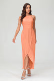 Simple Chiffon Asymmetrical Halter Wedding Party Dress Formal Evening Dresses Gowns