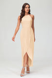 Simple Chiffon Asymmetrical Halter Wedding Party Dress Formal Evening Dresses Gowns