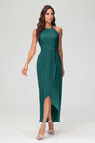 Simple Chiffon Asymmetrical Halter Wedding Party Dress Formal Evening Dresses Gowns