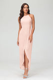 Simple Chiffon Asymmetrical Halter Wedding Party Dress Formal Evening Dresses Gowns