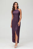 Simple Chiffon Asymmetrical Halter Wedding Party Dress Formal Evening Dresses Gowns