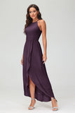 Simple Chiffon Asymmetrical Halter Wedding Party Dress Formal Evening Dresses Gowns