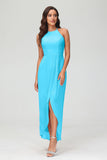 Simple Chiffon Asymmetrical Halter Wedding Party Dress Formal Evening Dresses Gowns