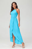 Simple Chiffon Asymmetrical Halter Wedding Party Dress Formal Evening Dresses Gowns