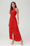Simple Chiffon Asymmetrical Halter Wedding Party Dress Formal Evening Dresses Gowns