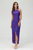 Simple Chiffon Asymmetrical Halter Wedding Party Dress Formal Evening Dresses Gowns