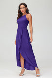 Simple Chiffon Asymmetrical Halter Wedding Party Dress Formal Evening Dresses Gowns