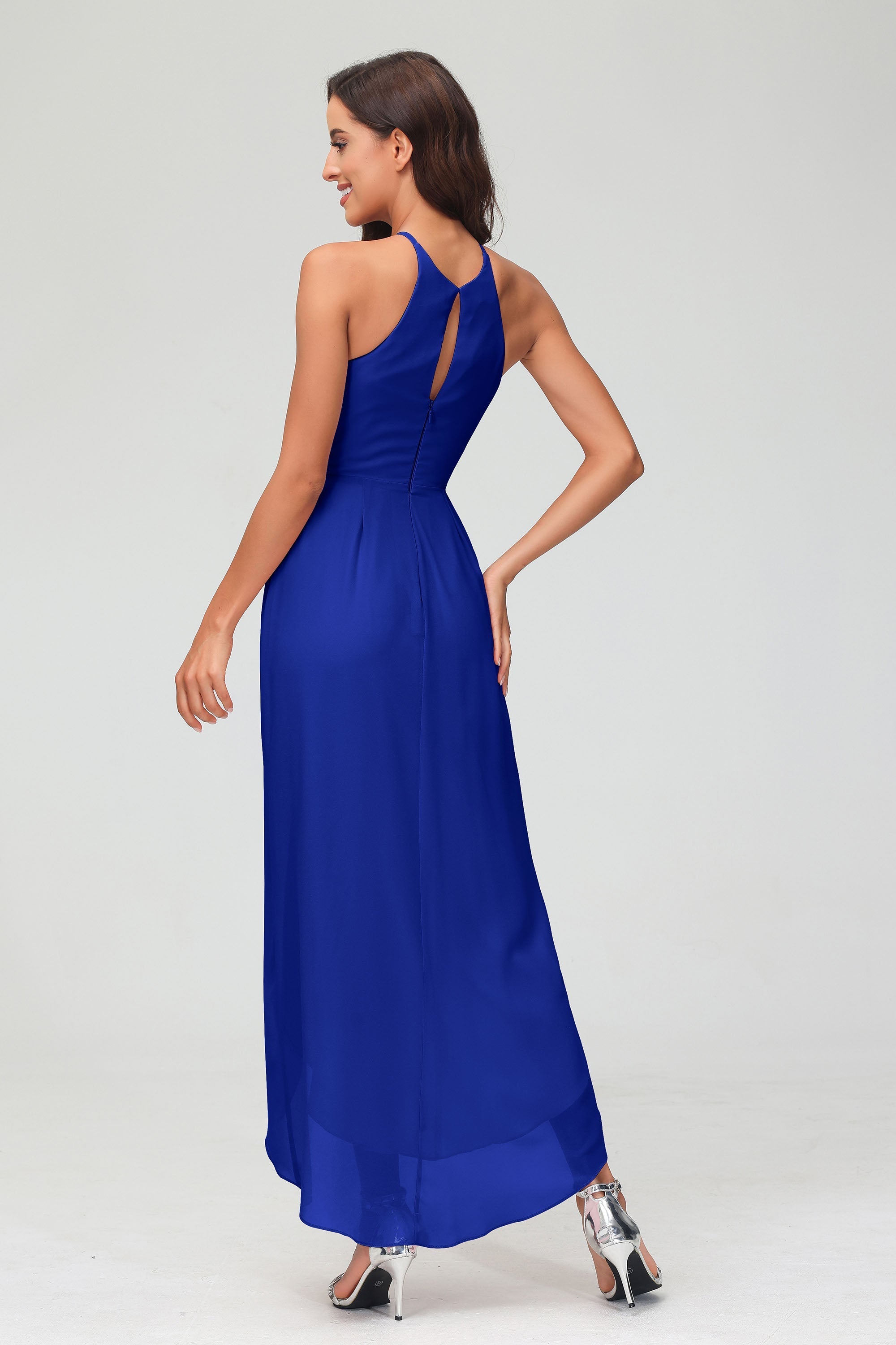 Simple Chiffon Asymmetrical Halter Wedding Party Dress Formal Evening Dresses Gowns