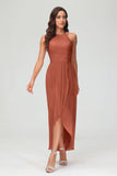 Simple Chiffon Asymmetrical Halter Wedding Party Dress Formal Evening Dresses Gowns
