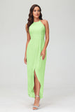 Simple Chiffon Asymmetrical Halter Wedding Party Dress Formal Evening Dresses Gowns
