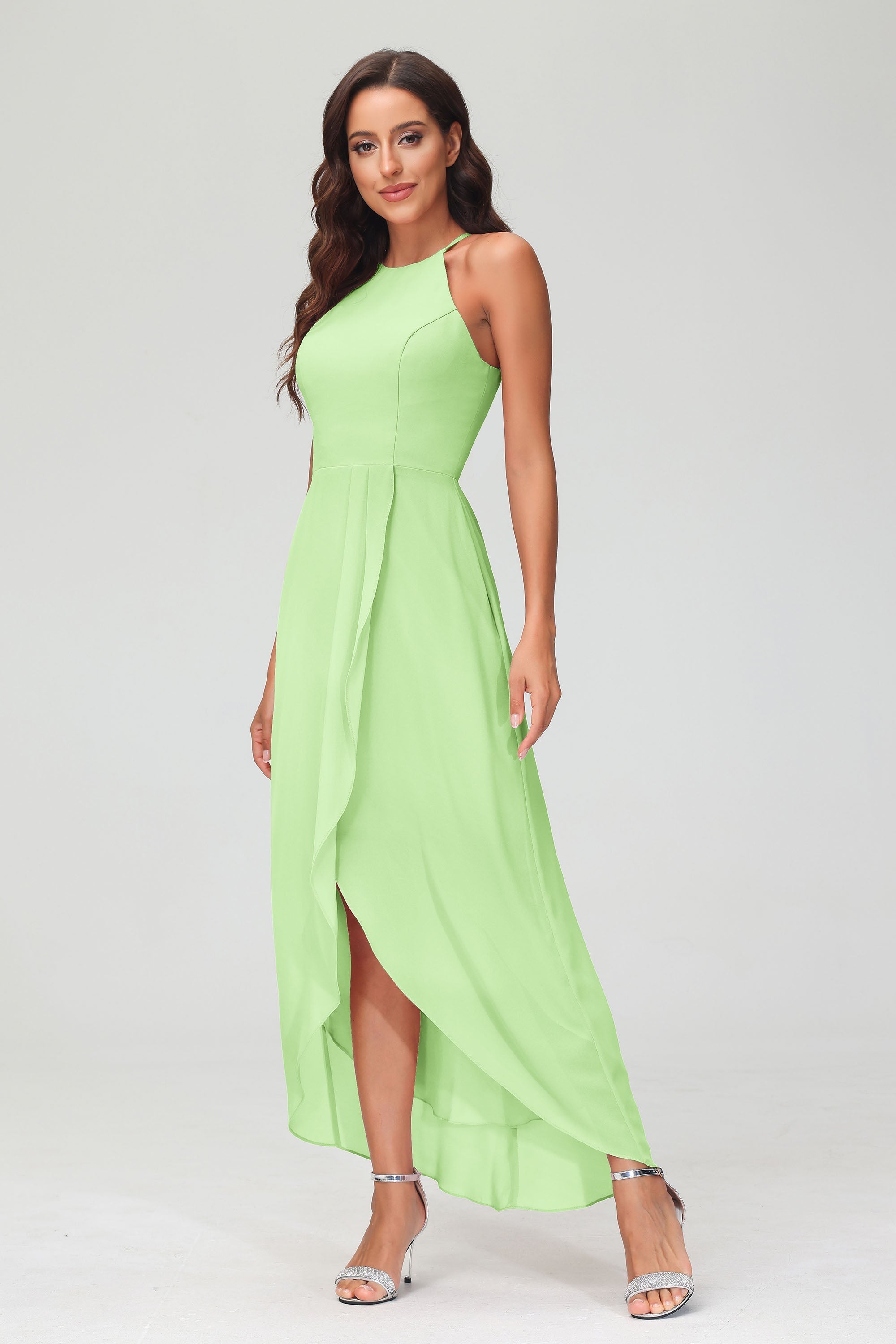 Simple Chiffon Asymmetrical Halter Wedding Party Dress Formal Evening Dresses Gowns
