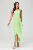 Simple Chiffon Asymmetrical Halter Wedding Party Dress Formal Evening Dresses Gowns