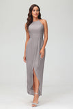 Simple Chiffon Asymmetrical Halter Wedding Party Dress Formal Evening Dresses Gowns