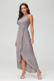 Simple Chiffon Asymmetrical Halter Wedding Party Dress Formal Evening Dresses Gowns