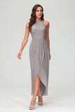 Simple Chiffon Asymmetrical Halter Wedding Party Dress Formal Evening Dresses Gowns