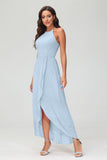 Simple Chiffon Asymmetrical Halter Wedding Party Dress Formal Evening Dresses Gowns