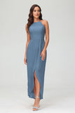 Simple Chiffon Asymmetrical Halter Wedding Party Dress Formal Evening Dresses Gowns