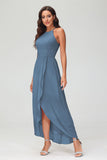 Simple Chiffon Asymmetrical Halter Wedding Party Dress Formal Evening Dresses Gowns