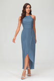 Simple Chiffon Asymmetrical Halter Wedding Party Dress Formal Evening Dresses Gowns