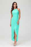 Simple Chiffon Asymmetrical Halter Wedding Party Dress Formal Evening Dresses Gowns