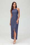 Simple Chiffon Asymmetrical Halter Wedding Party Dress Formal Evening Dresses Gowns