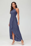 Simple Chiffon Asymmetrical Halter Wedding Party Dress Formal Evening Dresses Gowns