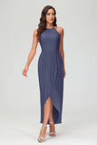 Simple Chiffon Asymmetrical Halter Wedding Party Dress Formal Evening Dresses Gowns