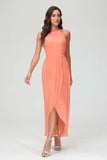 Simple Chiffon Asymmetrical Halter Wedding Party Dress Formal Evening Dresses Gowns